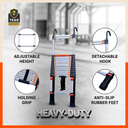 Bathla 14.5ft Aluminium Telescopic Ladder | 2-Year Manufacturer Warranty | Portable & Compact | Made in India (15 Step - 4.4 mtr)